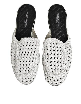 Dolce & Gabbana White Woven Slides MULES Men Sandals Shoes