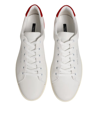 Dolce & Gabbana White Red Leather Low Top Men Sneakers Shoes