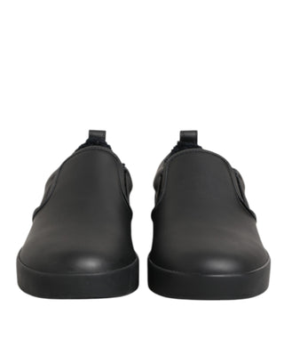 Dolce & Gabbana Black Leather Low Top Slip On Sneakers Shoes