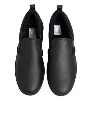 Dolce & Gabbana Black Leather Low Top Slip On Sneakers Shoes