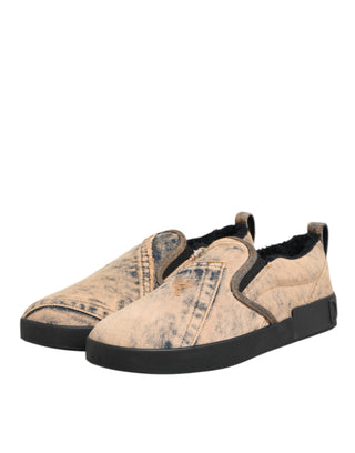 Dolce & Gabbana Beige Cotton Low Top Slip On Sneakers Shoes