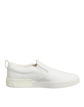 Dolce & Gabbana White Leather Low Top Slip On Sneakers Shoes