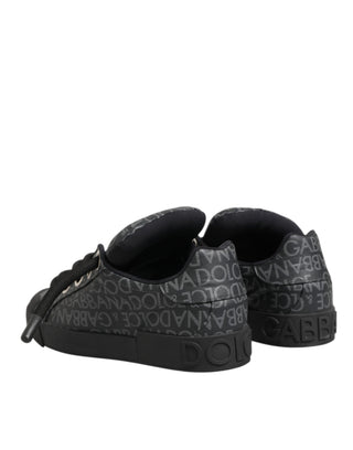Dolce & Gabbana Black Cotton Denim Logo Low Top Sneakers  Shoes