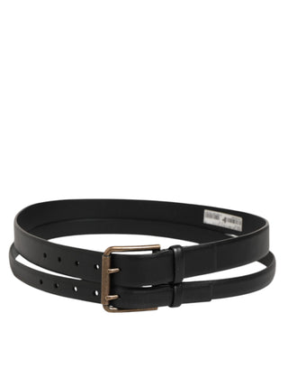 Dolce & Gabbana Black Double Strap Leather Brass Buckle Belt