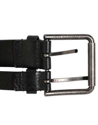 Dolce & Gabbana Black Double Strap Leather Silver Buckle Belt