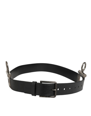 Dolce & Gabbana Black Leather Side Rings Brass Buckle Belt