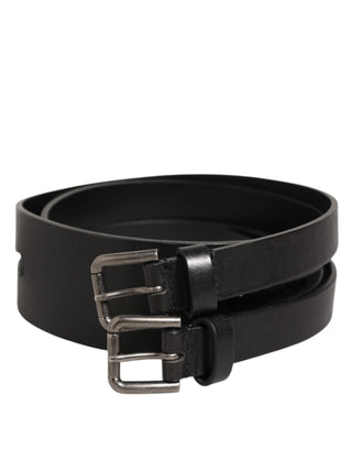 Dolce & Gabbana Black Double Strap Leather Silver Buckle Belt