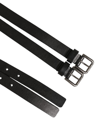 Dolce & Gabbana Black Double Strap Leather Silver Buckle Belt