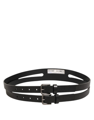 Dolce & Gabbana Black Double Strap Leather Silver Buckle Belt
