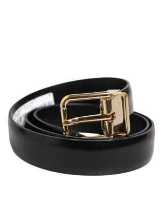 Dolce & Gabbana Black Classic Leather Gold-Tone Buckle Belt