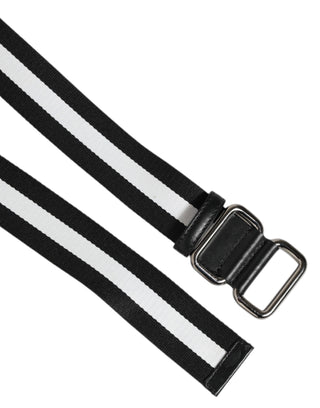 Dolce & Gabbana Black White Striped Metal Buckle Men Belt