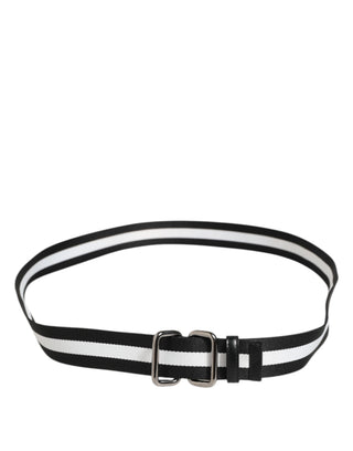 Dolce & Gabbana Black White Striped Metal Buckle Men Belt
