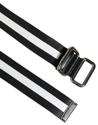 Dolce & Gabbana Black White Striped Logo Metal Buckle Belt