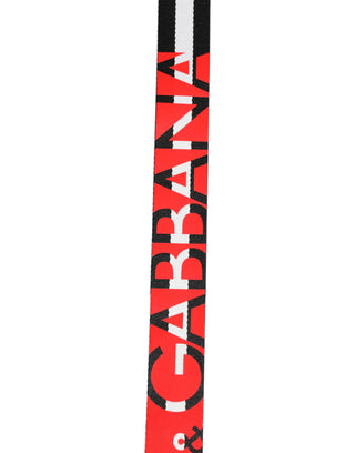 Dolce & Gabbana Black White Striped Logo Metal Buckle Belt