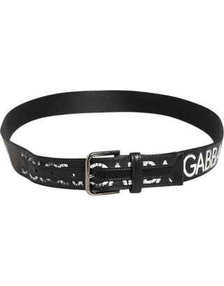 Dolce & Gabbana Black White Printed Metal Logo Buckle Belt