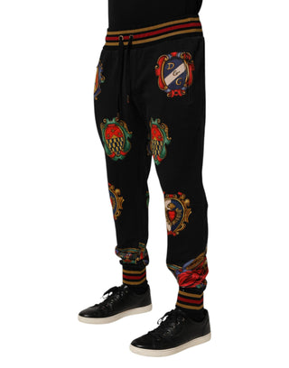 Dolce & Gabbana Black Baroque Crest Logo Men Trackpants Pants