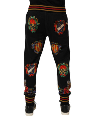 Dolce & Gabbana Black Baroque Crest Logo Men Trackpants Pants