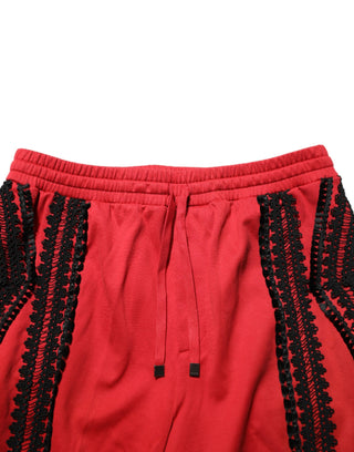 Dolce & Gabbana Red Embroidered Casual Cropped Trouser Pants
