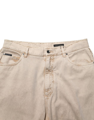 Dolce & Gabbana Beige Cotton Straight Denim Trouser Jeans