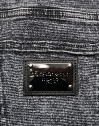 Dolce & Gabbana Gray Cotton Slim Fit Denim Trouser Jeans