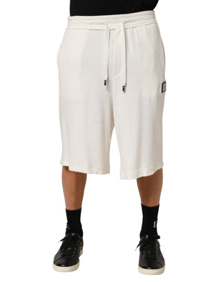 Dolce & Gabbana White Cotton Logo Plaque Men Bermuda Shorts