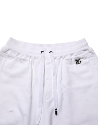 Dolce & Gabbana White Cotton Ripped Bermuda Sweatpants Shorts
