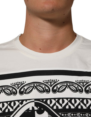Dolce & Gabbana White Cotton Logo Bandana Print Men T-shirt