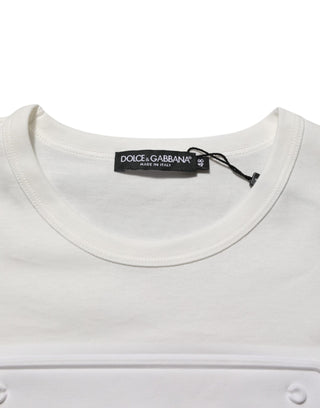 Dolce & Gabbana White Logo Patch Cotton Crew Neck Men T-shirt