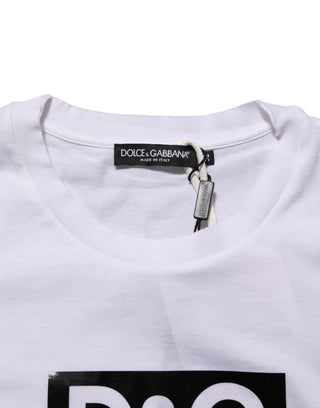 Dolce & Gabbana White Logo Print Cotton Crew Neck T-shirt