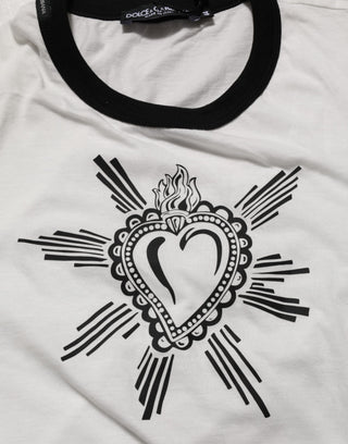 Dolce & Gabbana White Sacred Heart Cotton Crew Neck T-shirt