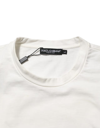Dolce & Gabbana White Cotton Logo Print Crew Neck Men T-shirt