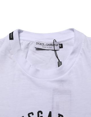 Dolce & Gabbana White Cotton Logo Print Crew Neck T-shirt