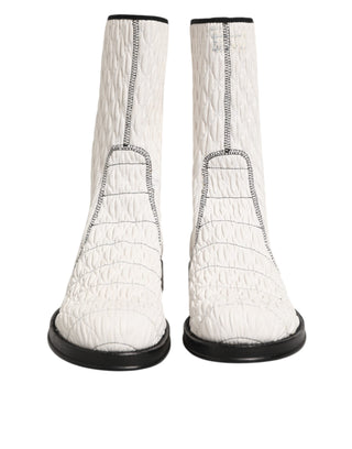 Dolce & Gabbana White Lambskin Leather Mid Calf Boots Shoes