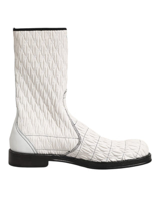 Dolce & Gabbana White Lambskin Leather Mid Calf Boots Shoes