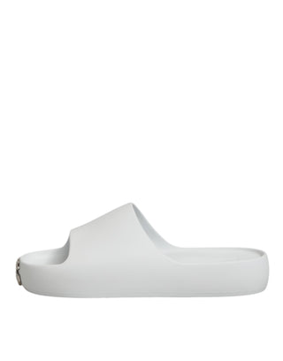 Dolce & Gabbana White Logo Slides Sandals Men Beachwear Shoes