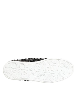 Dolce & Gabbana Black Leather Crystal Low Top Sneaker Shoes