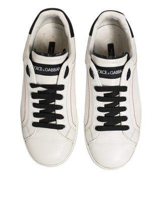 Dolce & Gabbana White Black Leather Low Top Sneaker Shoes