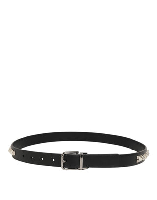 Dolce & Gabbana Black Leather Studded Silver-Tone Buckle Belt