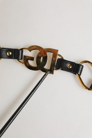 Dolce & Gabbana Black Leather Gold Chain Bag Accessory Shoulder Strap