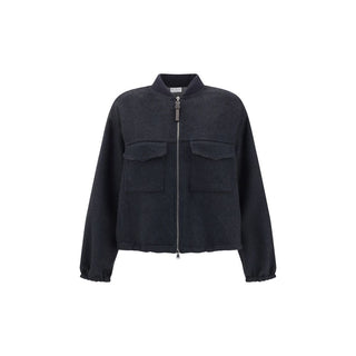 Brunello Cucinelli Blue Fleece Wool Bomber