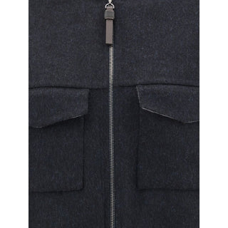 Brunello Cucinelli Blue Fleece Wool Bomber