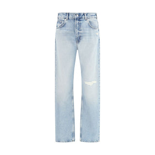 7FOR Light Blue Cotton Straight-Leg Jeans