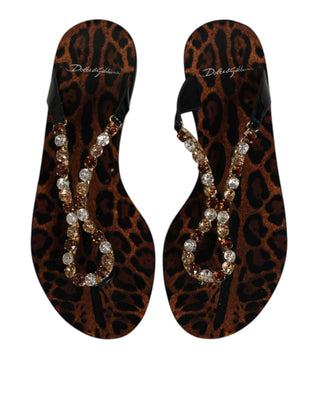 Dolce & Gabbana Black Crystals Flats Sandals Beachwear Shoes