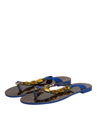 Dolce & Gabbana Blue Crystals Flats Sandals Beachwear Shoes