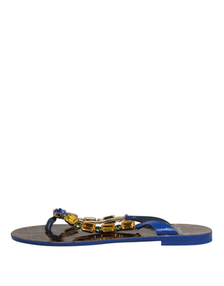 Dolce & Gabbana Blue Crystals Flats Sandals Beachwear Shoes