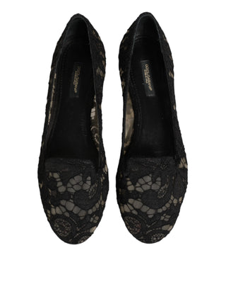Dolce & Gabbana Black Taormina Lace Slip On Flats Shoes