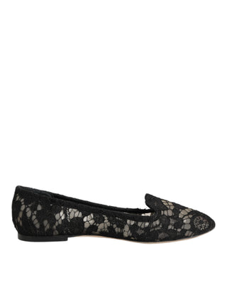 Dolce & Gabbana Black Taormina Lace Slip On Flats Shoes