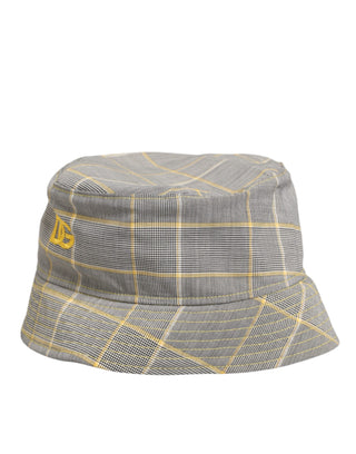 Dolce & Gabbana Gray Yellow Wool Blend Plaid Bucket Cap Men Hat
