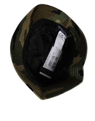 Dolce & Gabbana Green Camouflage Polyamide Logo Bucket Cap Hat