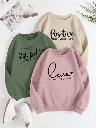 3 Pack Letter Print T-Shirt, Crew Neck Casual T-Shirt for Winter and Autumn, Women's Clothing 